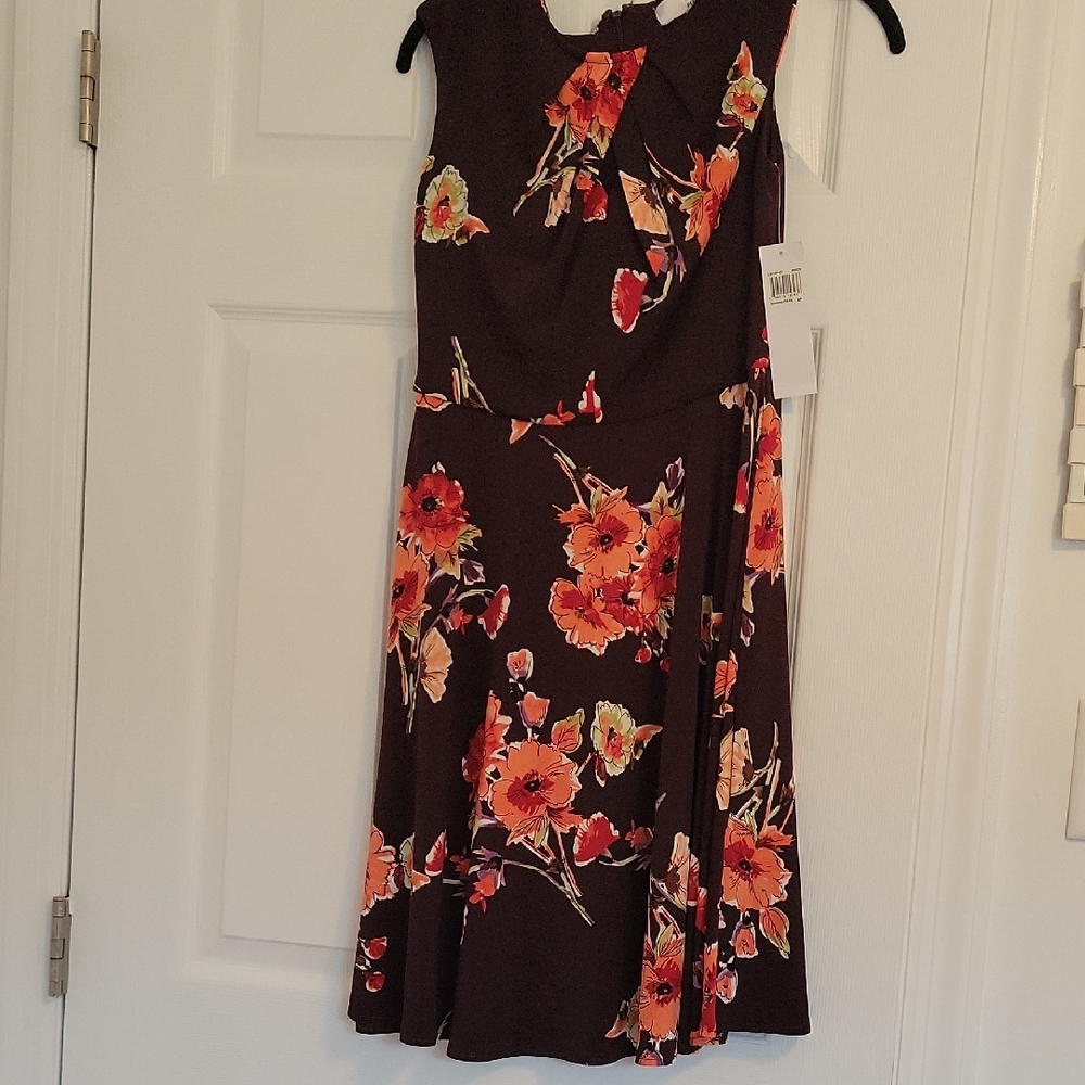 Wisp Peyotes Brown & Orange Sleeveless Midi Dress